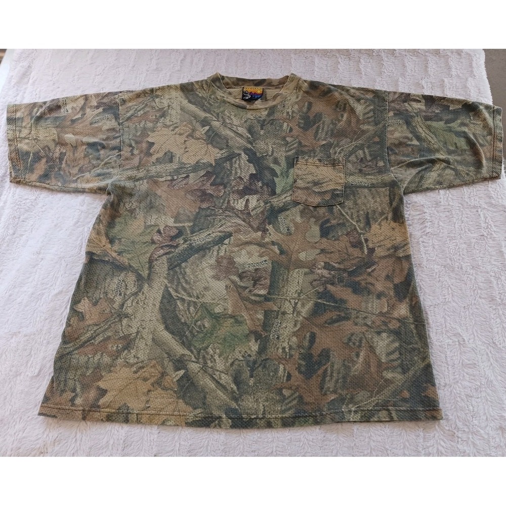 Vintage Sasquatch Camo Shirt Mens 2XL Brown Advantage Short Sleeve Mesh USA Made